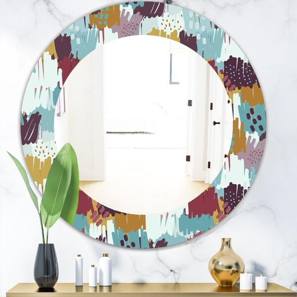 Designart 'Pattern Witch Sketch Texture' Modern Mirror - Oval or Round Wall Mirror - Blue