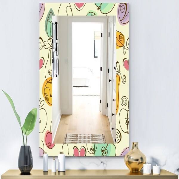 Designart 'Apples Pears & Cherries' Bohemian & Eclectic Mirror - Modern Wall Mirror - Gold