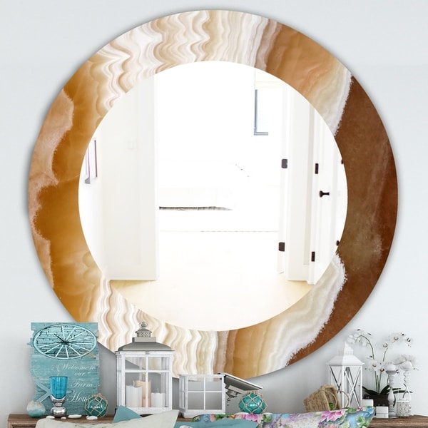 Designart 'Marbled Geode 3' Traditional Mirror - Oval or Round Wall Mirror - White