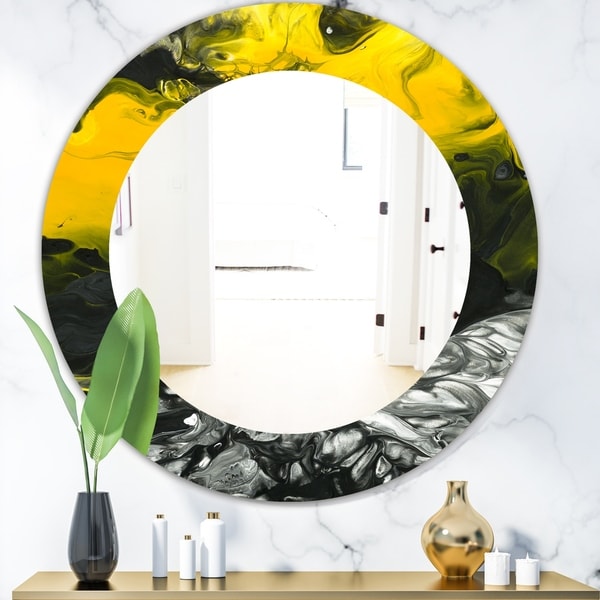 Designart 'Marbled Yellow 4' Modern Mirror - Oval or Round Wall Mirror - Gold