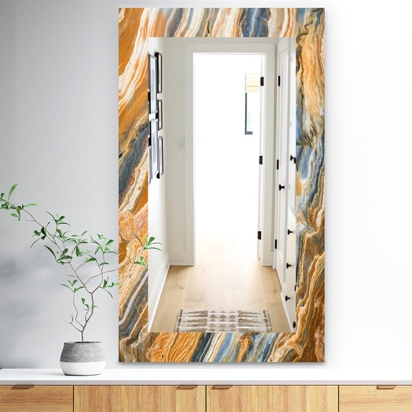 Designart 'Marbled Geode 4' Traditional Mirror - Wall Mirror - Orange