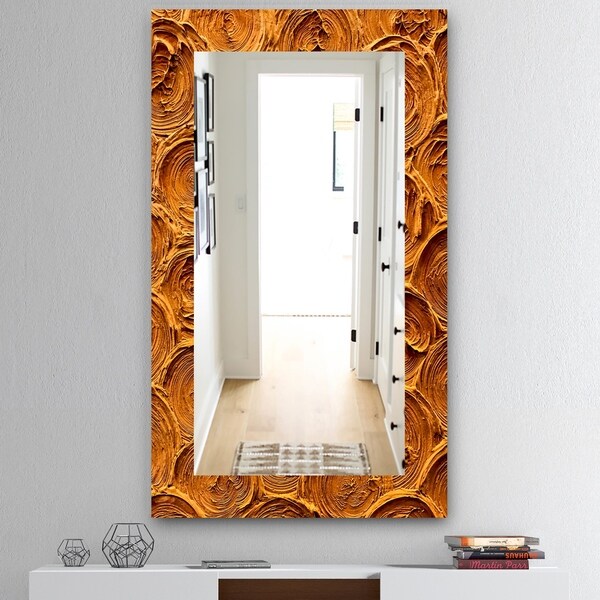 Designart 'Concentric Paint Rings In Earthy Gold Brown' Mid-Century Mirror - Wall Mirror - Brown