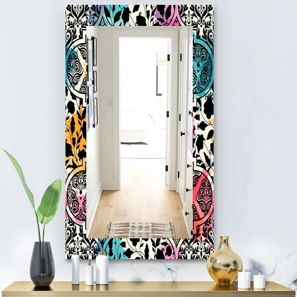Designart 'Black Floral With Pops Of Color' Modern Mirror - Vanity Mirror - Black