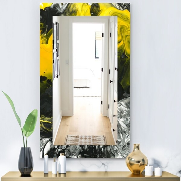 Designart 'Marbled Yellow 4' Modern Mirror - Vanity Mirror - Gold
