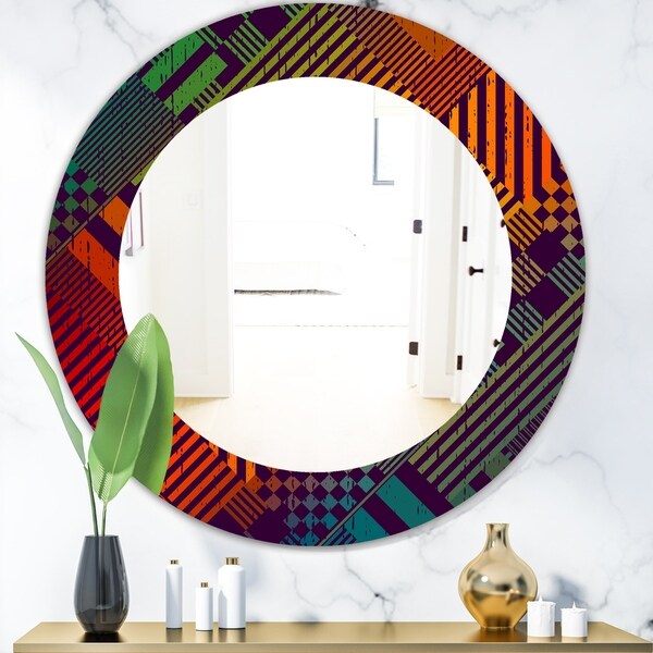 Designart 'Grungy Geometric' Modern Mirror - Oval or Round Wall Mirror - Red