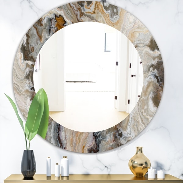 Designart 'Onyx Detail Composition' Mid-Century Mirror - Oval or Round Wall Mirror - Gold