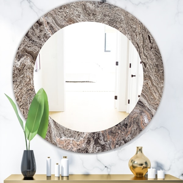 Designart 'Onyx Travertine Tile' Mid-Century Mirror - Oval or Round Wall Mirror - Grey/Silver