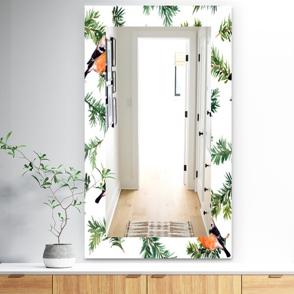 Designart 'Robin Birds On Pine Branch' Traditional Mirror - Wall Mirror - Red