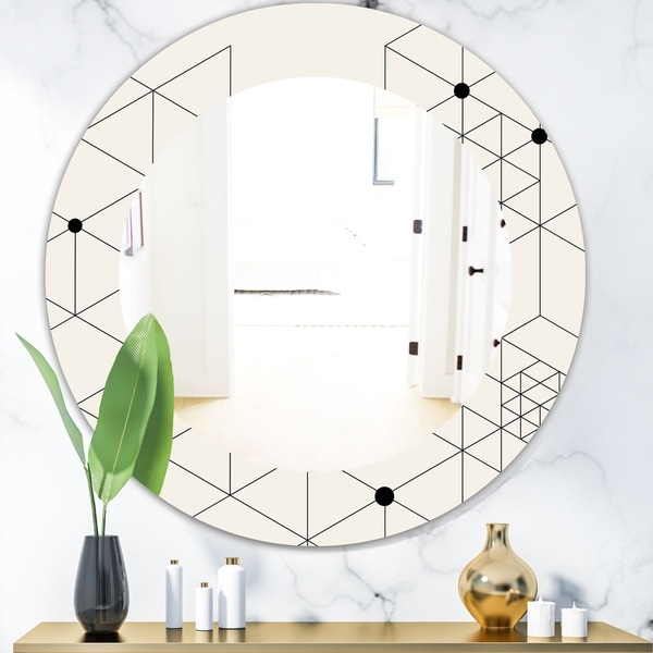 Designart 'Triangular Spacy Spheres 1' Mid-Century Mirror - Oval or Round Wall Mirror - White