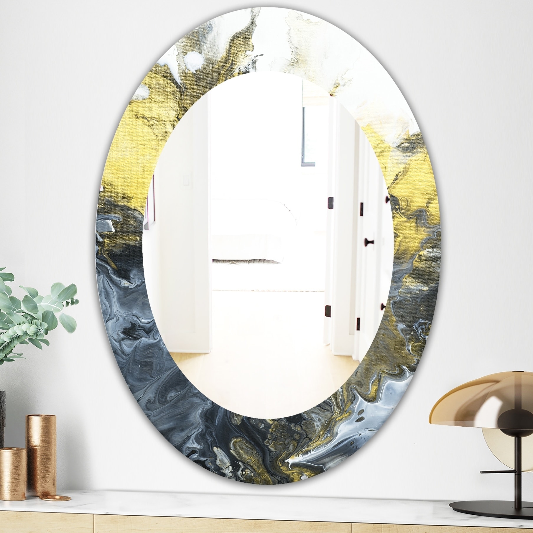 Designart Marbled Yellow 7 Mid Century Mirror Oval Or Round Wall Mirror Gold On Sale Overstock 28558938