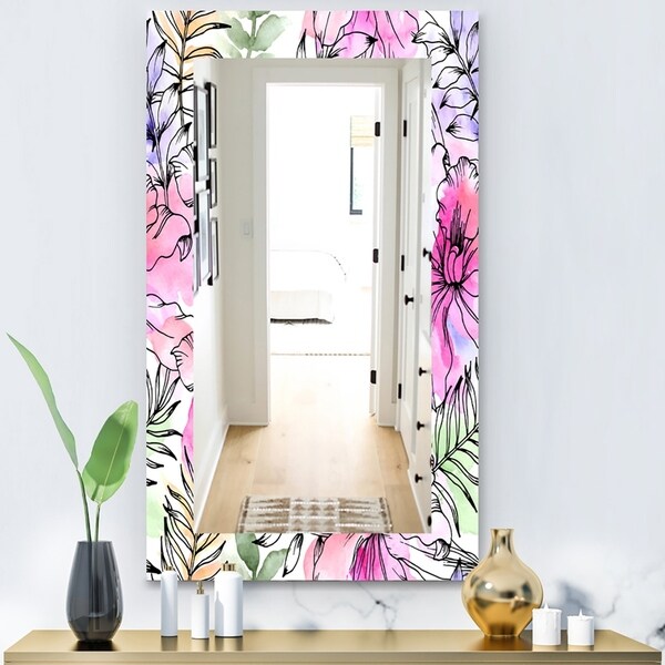 Designart 'Tropical Mood Bright 9' Bohemian and Eclectic Mirror - Vanity Mirror - Red