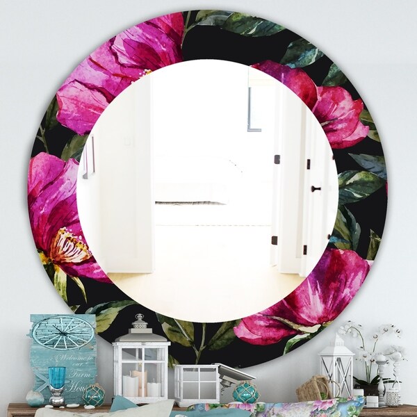 Designart 'Obsidian Bloom 25' Traditional Mirror - Oval or Round Wall Mirror - Purple