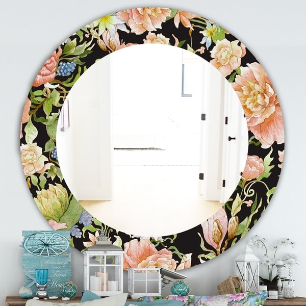 Designart 'Obsidian Bloom 24' Traditional Mirror - Oval or Round Wall Mirror - Pink