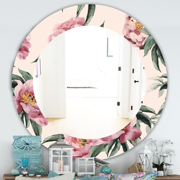 Designart 'Pink Blossom 40' Traditional Mirror - Oval or Round Wall Mirror