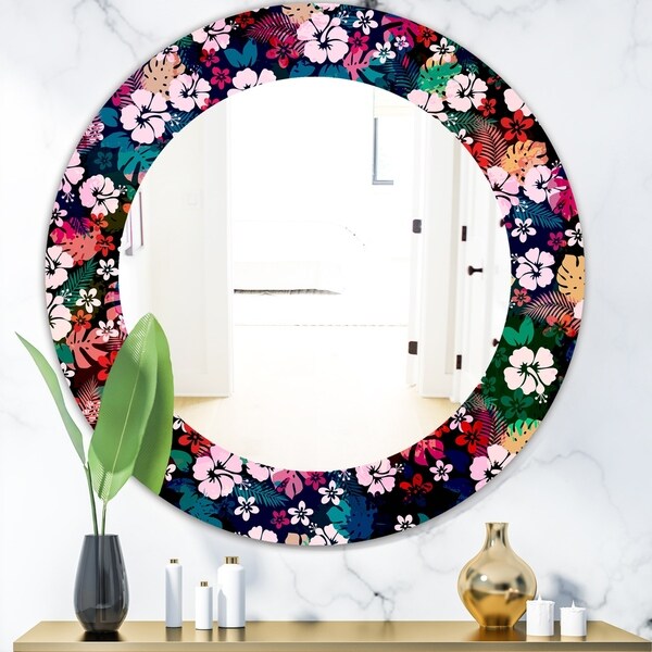 Designart 'Obsidian Bloom 26' Bohemian and Eclectic Mirror - Oval or Round Wall Mirror - Red
