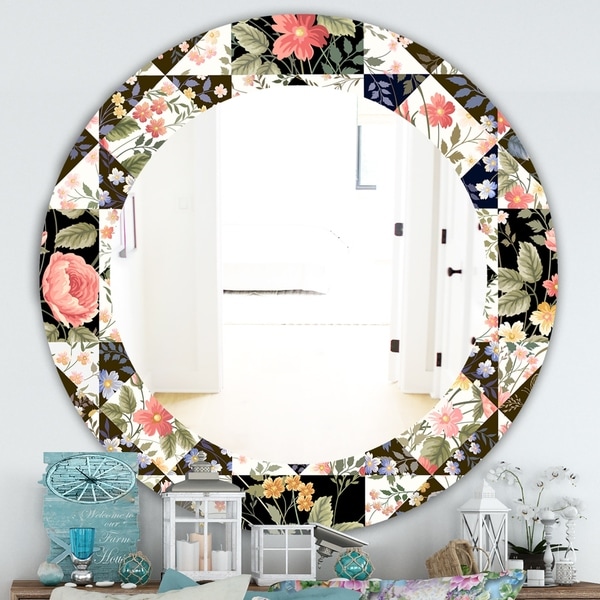 Designart 'Obsidian Bloom 22' Traditional Mirror - Oval or Round Wall Mirror - Pink
