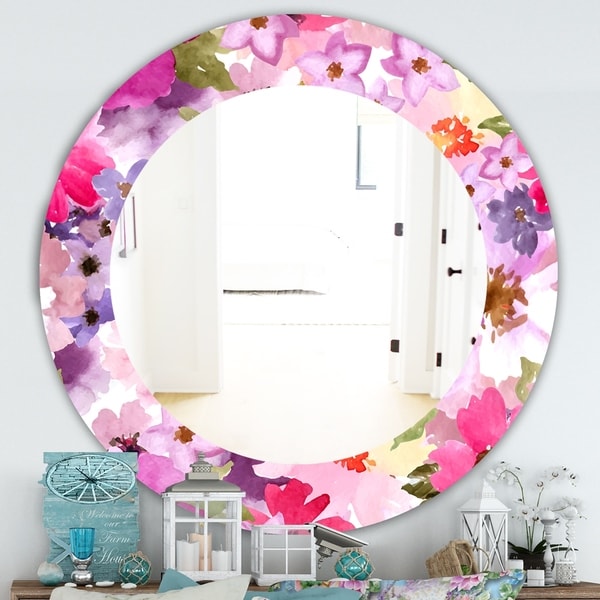Designart 'Pink Blossom 44' Traditional Mirror - Oval or Round Wall Mirror