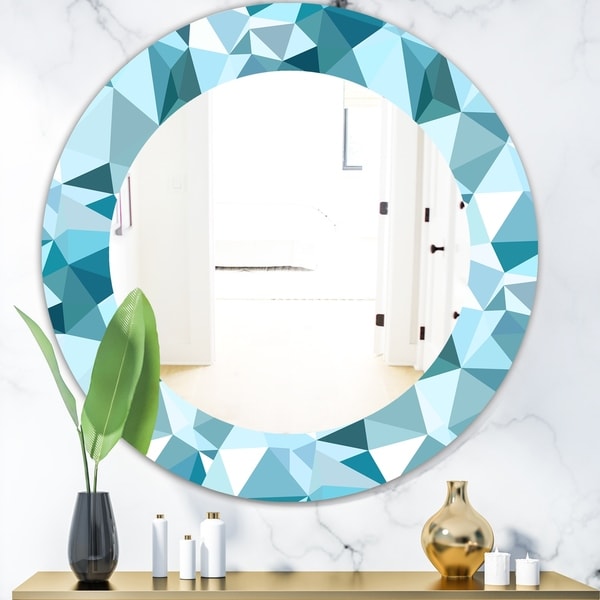 Designart 'Triangular Colourfields 33' Mid-Century Mirror - Oval or Round Wall Mirror - Blue