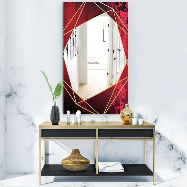Designart 'Black and Gold Marble Geometric' Glam Mirror - Frameless Vanity Mirror - Black/Gold