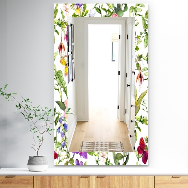 Designart 'Pink Blossom 49' Traditional Mirror - Wall Mirror - Purple