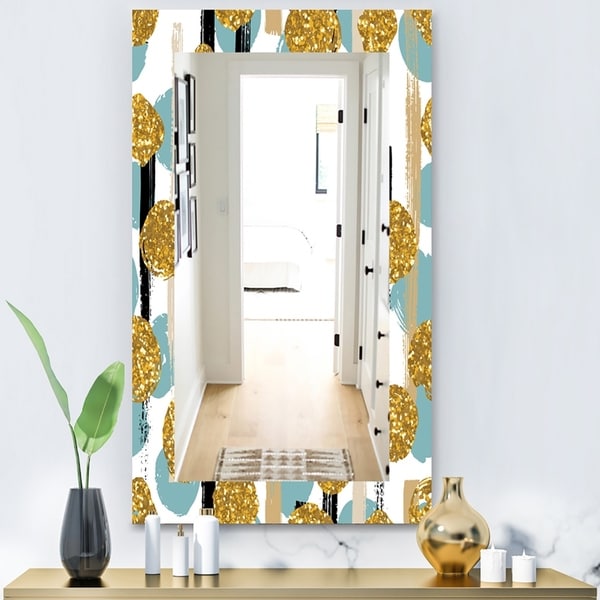 Designart 'Hand Drawn Blue and Golden Glitter Circles' Modern Mirror - Vanity Mirror - Gold