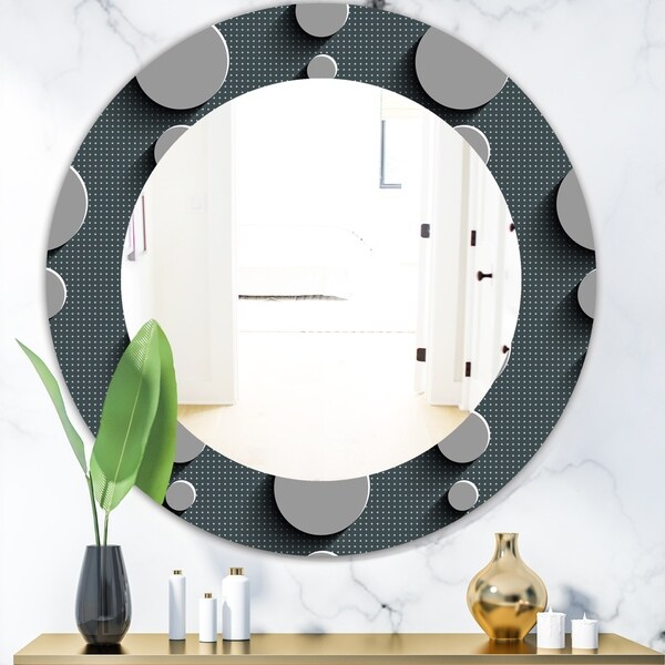 Designart 'Circles Abstract Technology' Mid-Century Mirror - Oval or Round Wall Mirror - Grey/Silver