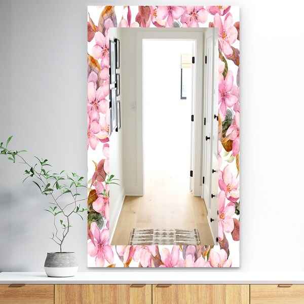 Designart 'Pink Blossom 53' Traditional Mirror - Vanity Mirror - Pink