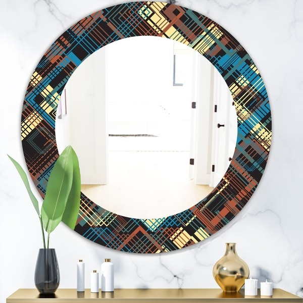 Designart 'Obsidian Impressions 9' Bohemian and Eclectic Mirror - Oval or Round Wall Mirror - Gold