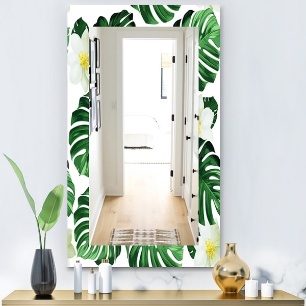 Designart 'Tropical Mood Foliage 25' Bohemian and Eclectic Mirror - Vanity Mirror - Green
