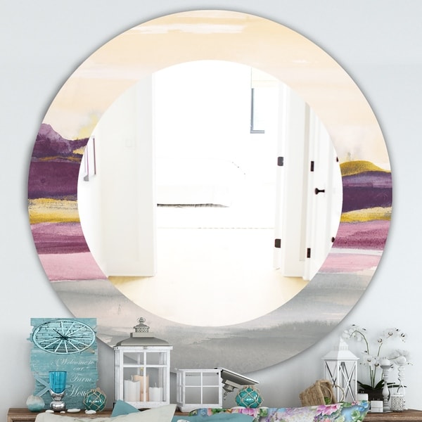 Designart 'Painted Purple and Gold Landscape II' Farmhouse Mirror - Oval or Round Wall Mirror - Multi