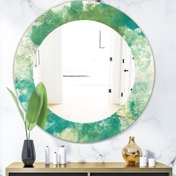 Designart 'Watercolor Rock II' Modern Mirror - Oval or Round Wall Mirror - Green
