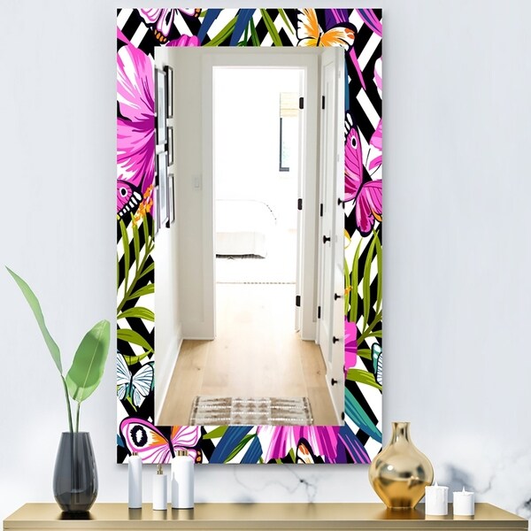 Designart 'Pink Blossom 46' Bohemian and Eclectic Mirror - Vanity Mirror - Purple