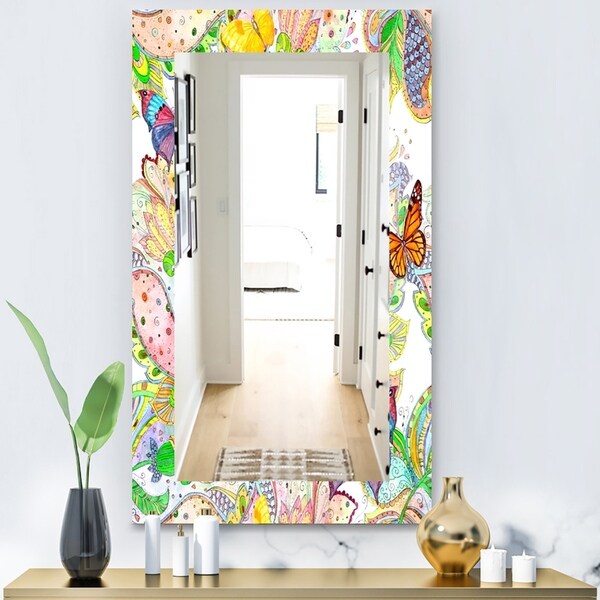 Designart 'Bohemian Butterflies' Bohemian & Eclectic Mirror - Modern Wall Mirror - Blue