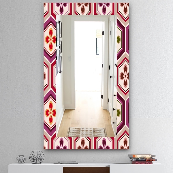 Designart 'Honeycomb 6' Mid-Century Mirror - Wall Mirror - Pink