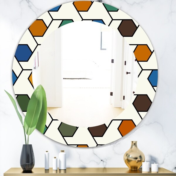 Designart 'Honeycomb 7' Mid-Century Mirror - Oval or Round Wall Mirror - White
