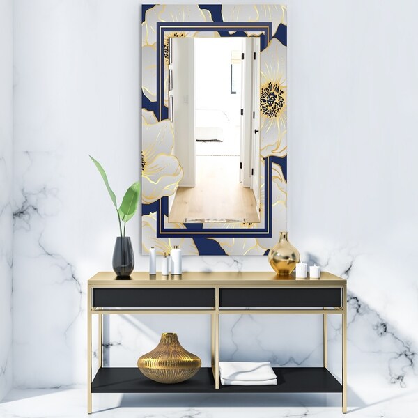Designart 'Botanical Gold Floral Arrangement II' Glam Mirror - Frameless Vanity Mirror