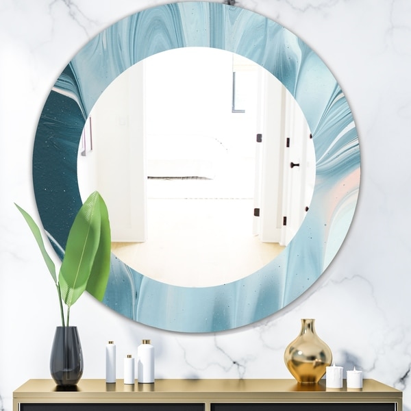 Designart 'Blue Modern Water I' Modern Mirror - Oval or Round Wall Mirror