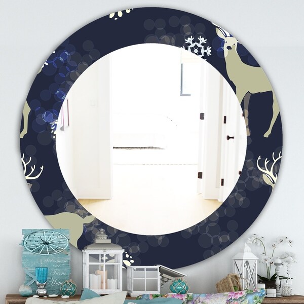 Designart 'Christmas III' Traditional Mirror - Oval or Round Wall Mirror - Brown