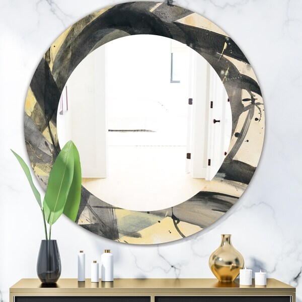 Designart 'Minimalistic Roller IV' Mid-Century Mirror - Oval or Round Wall Mirror - Black
