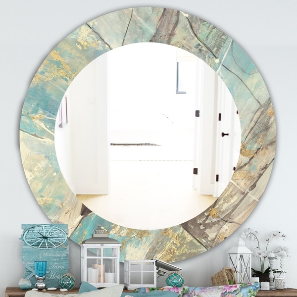 Designart 'Mineral Landscape In Blue, Cream and Brown' Traditional Mirror - Oval or Round Wall Mirror - Multi