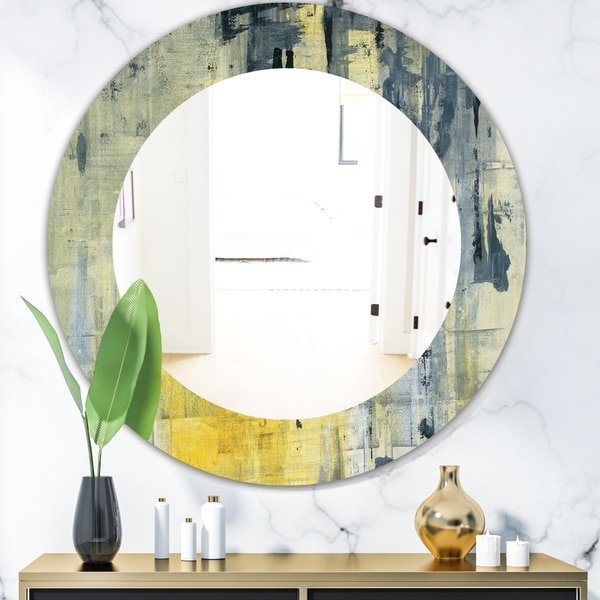 Designart 'Yellow and Black Element' Modern Mirror - Oval or Round Wall Mirror