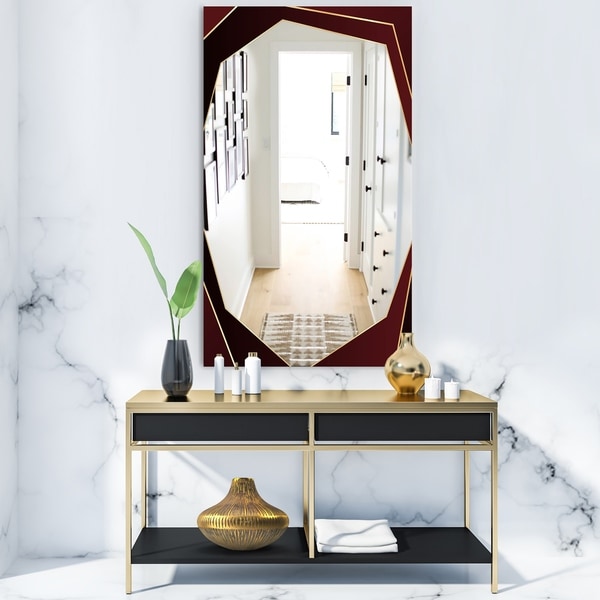Designart 'Black and Gold Marble Floral Geometric VII' Glam Mirror - Frameless Vanity Mirror - Black/Gold