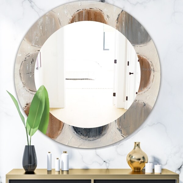 Designart 'Geometric Circle Natural Balance II' Mid-Century Mirror - Oval or Round Wall Mirror - Multi