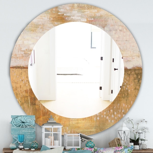 Designart 'Amber Modern Horizon' Traditional Mirror - Oval or Round Wall Mirror - Brown