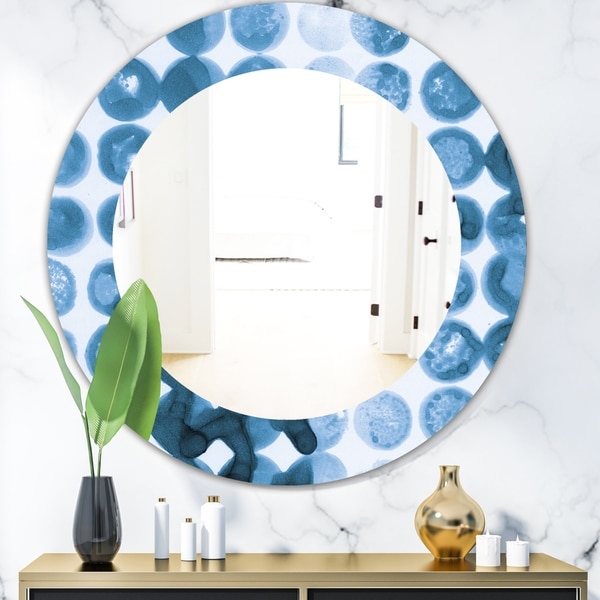 Designart 'Indigo Watercolor Geometrical VII' Mid-Century Mirror - Oval or Round Wall Mirror - Blue