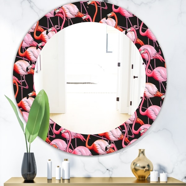 Designart 'Flamingo 3' Bohemian and Eclectic Mirror - Oval or Round Wall Mirror - Black