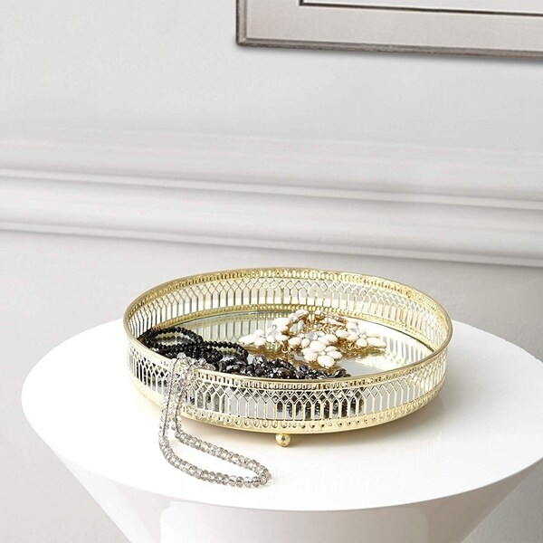 Egnazia - Gold Metal Mirror Tray - Small Rounded Classico