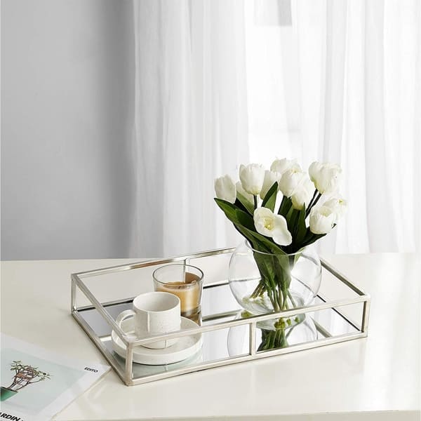 Ega Silver Metal Mirror Tray Medium Long Rectangle Open Style John Richard Creates Furniture Lighting And Home Decor Pieces Globally Inspired From Cultures Around The World Each Luxury Furnishing Is