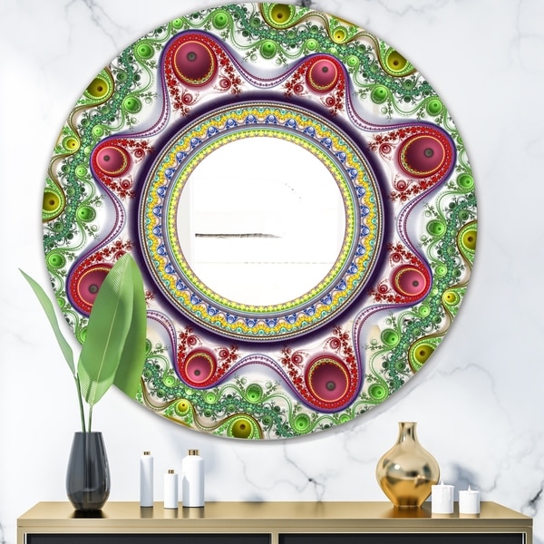 Designart 'Circles & Curves II' Modern Mirror - Contemporary Oval or Round Wall Mirror - Green