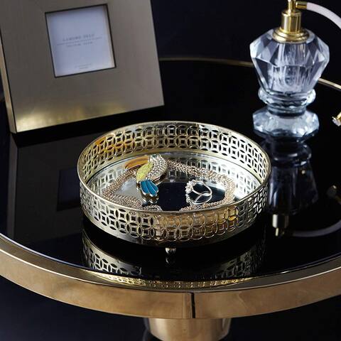 Silver Orchid Costello Rounded Gold Metal Mirror Tray